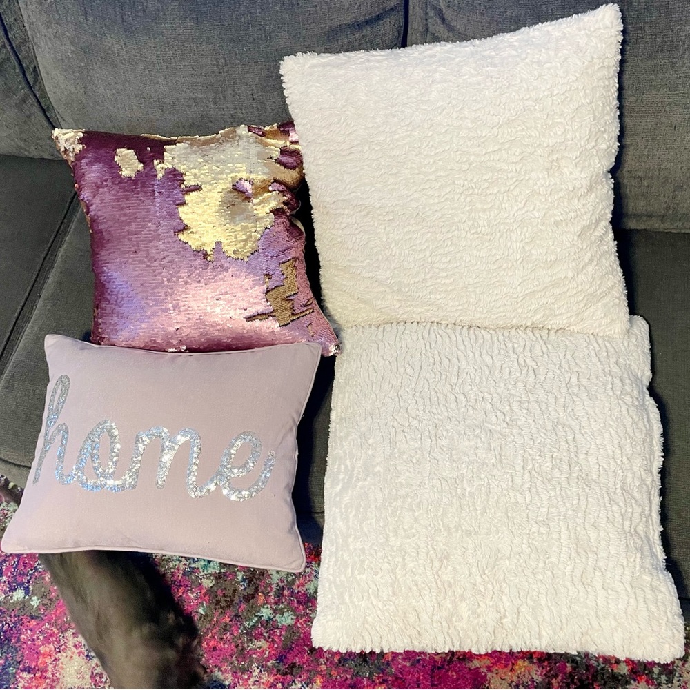 Decorative Throw Pillows in White and Purple